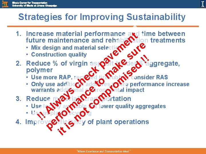 Illinois Center for Transportation University of Illinois at Urbana Champaign Strategies for Improving Sustainability