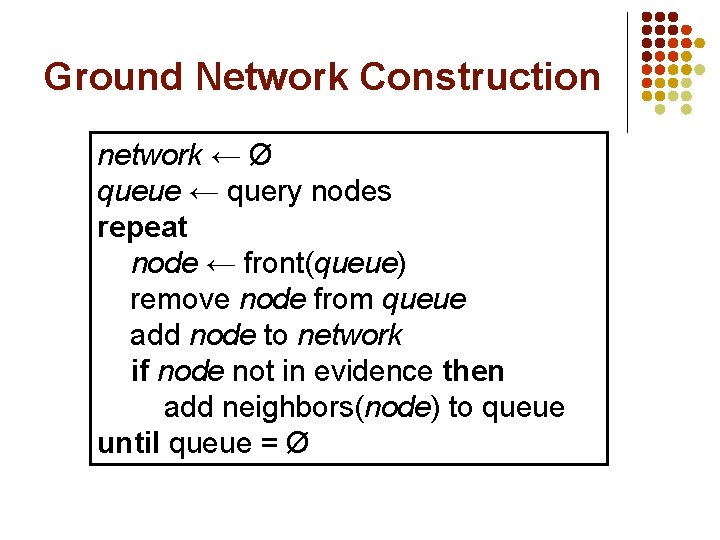 Ground Network Construction network ← Ø queue ← query nodes repeat node ← front(queue)