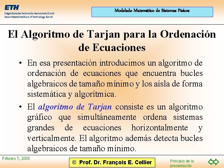 Modelado Matemático de Sistemas Físicos El Algoritmo de Tarjan para la Ordenación de Ecuaciones