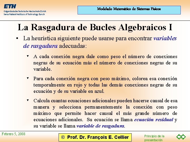 Modelado Matemático de Sistemas Físicos La Rasgadura de Bucles Algebraicos I • La heurística