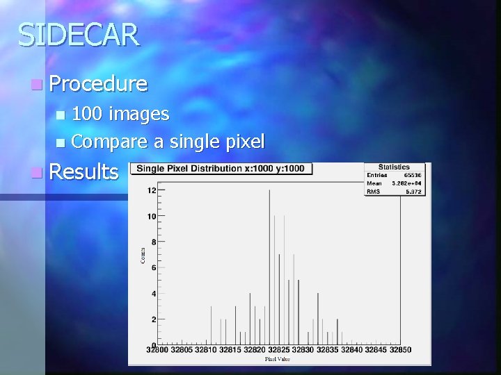 SIDECAR n Procedure 100 images n Compare a single pixel n n Results 