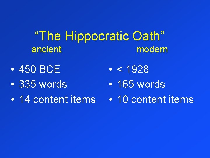 “The Hippocratic Oath” ancient • 450 BCE • 335 words • 14 content items
