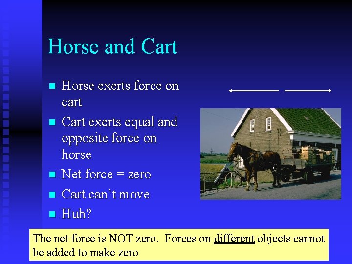 Horse and Cart n n n Horse exerts force on cart Cart exerts equal