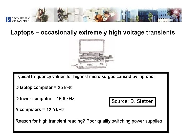 Laptops – occasionally extremely high voltage transients Typical frequency values for highest micro surges