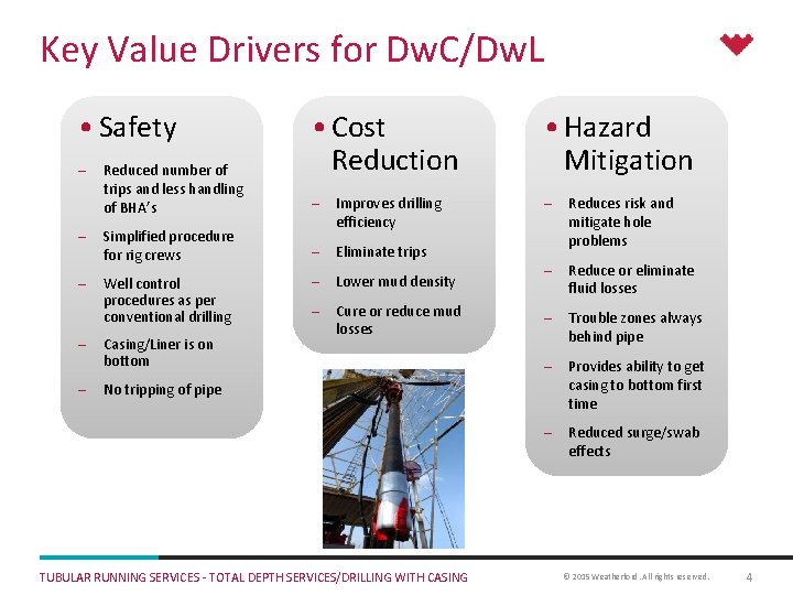 Key Value Drivers for Dw. C/Dw. L • Safety – Reduced number of trips