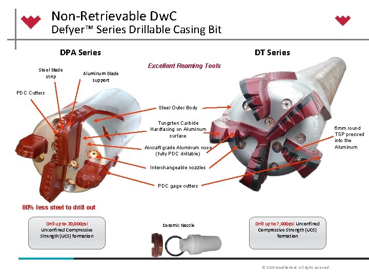 Non-Retrievable Dw. C Defyer™ Series Drillable Casing Bit DPA Series Steel blade strip DT