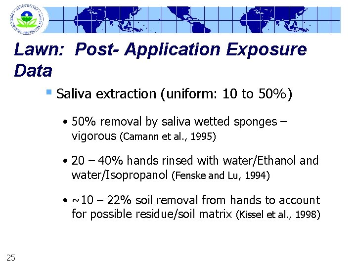 Lawn: Post- Application Exposure Data § Saliva extraction (uniform: 10 to 50%) • 50%