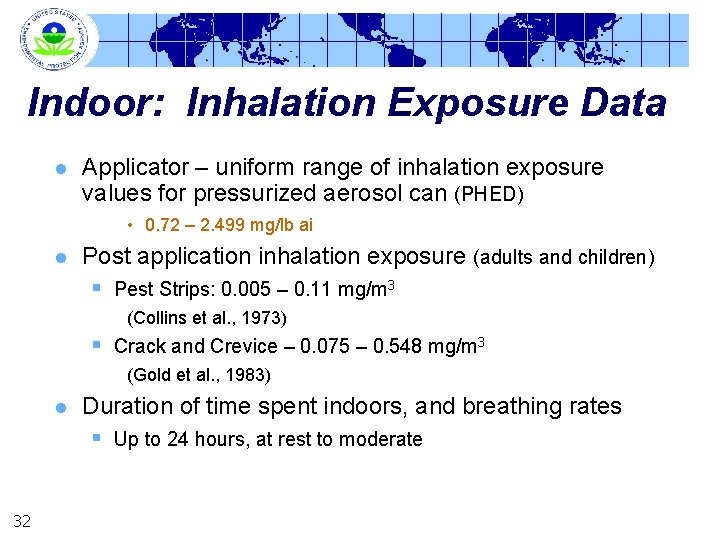 Indoor: Inhalation Exposure Data l Applicator – uniform range of inhalation exposure values for