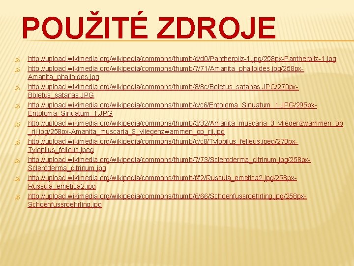 POUŽITÉ ZDROJE http: //upload. wikimedia. org/wikipedia/commons/thumb/d/d 0/Pantherpilz-1. jpg/258 px-Pantherpilz-1. jpg http: //upload. wikimedia. org/wikipedia/commons/thumb/7/71/Amanita_phalloides.