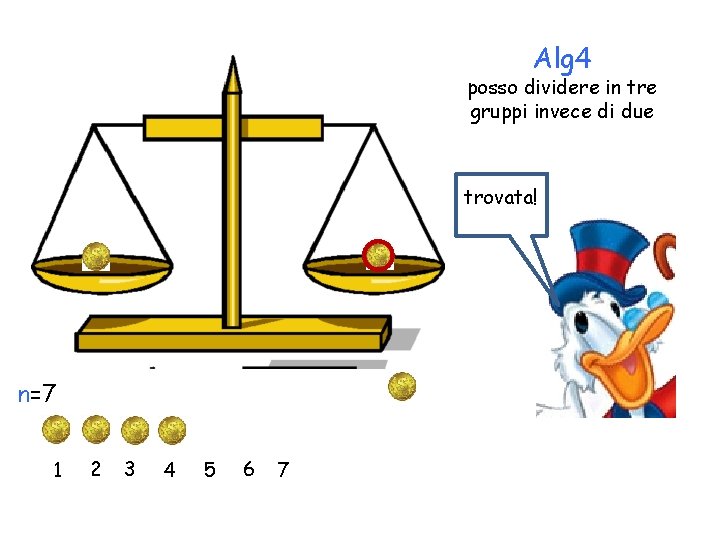 Alg 4 posso dividere in tre gruppi invece di due trovata! n=7 1 2