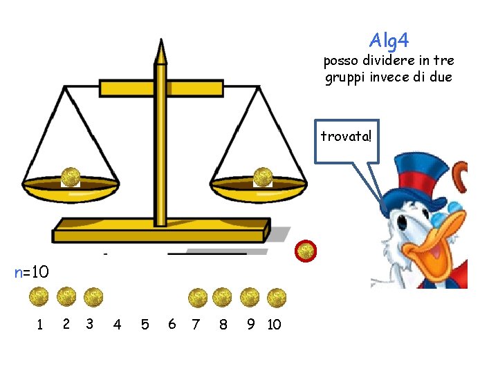 Alg 4 posso dividere in tre gruppi invece di due trovata! n=10 1 2