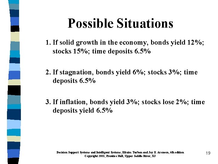 Possible Situations 1. If solid growth in the economy, bonds yield 12%; stocks 15%;