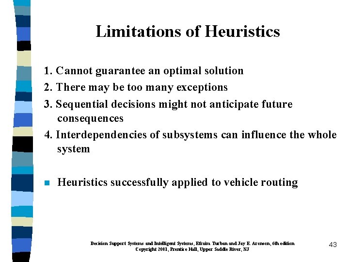 Limitations of Heuristics 1. Cannot guarantee an optimal solution 2. There may be too
