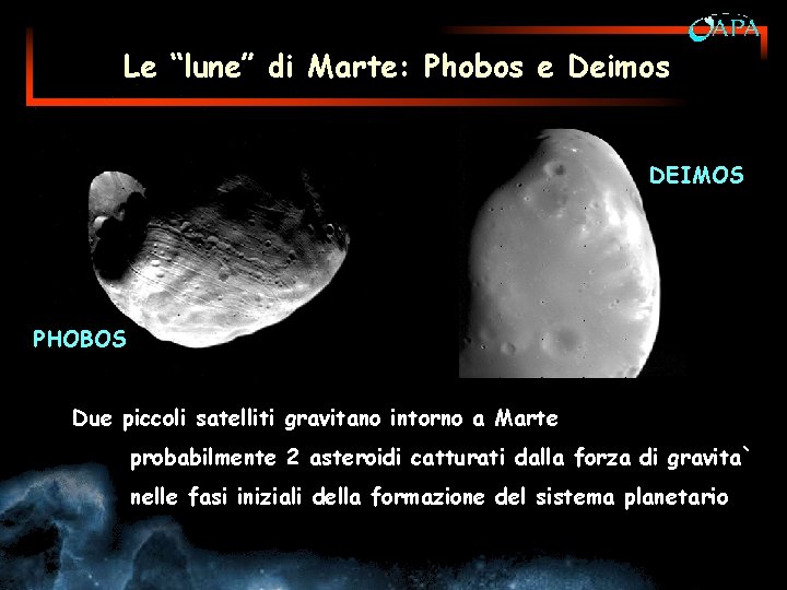 Le “lune” di Marte: Phobos e Deimos DEIMOS PHOBOS Due piccoli satelliti gravitano intorno