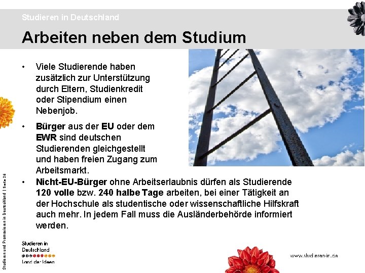 Studieren in Deutschland Studieren und Promovieren in Deutschland | Seite 36 Arbeiten neben dem