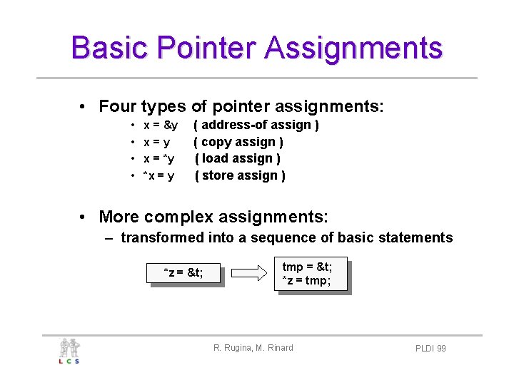 Basic Pointer Assignments • Four types of pointer assignments: • • x = &y