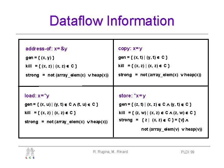 Dataflow Information address-of: x = &y copy: x = y gen = { (x,