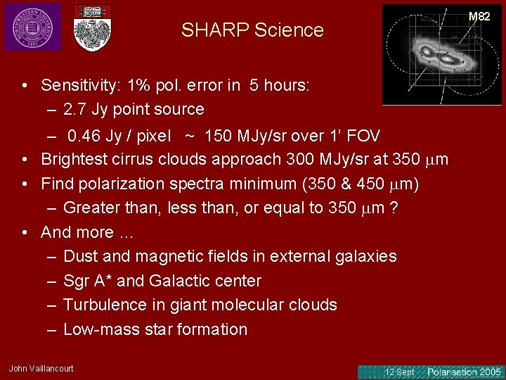 M 82 SHARP Science • Sensitivity: 1% pol. error in 5 hours: – 2. M 82 SHARP Science • Sensitivity: 1% pol. error in 5 hours: – 2.
