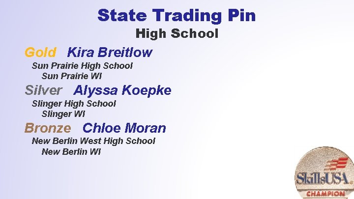 State Trading Pin High School Gold Kira Breitlow Sun Prairie High School Sun Prairie