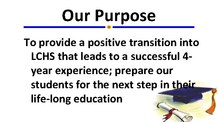 Our Purpose To provide a positive transition into LCHS that leads to a successful