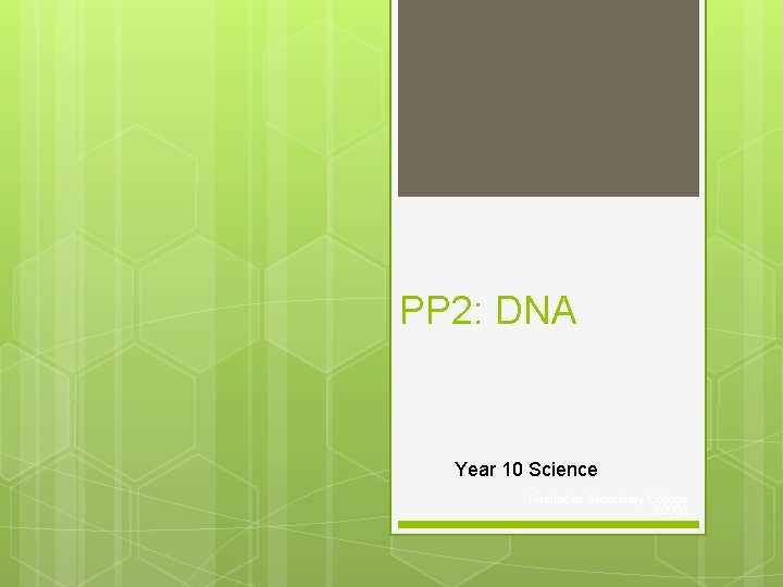 PP 2: DNA Year 10 Science Pembroke Secondary College © 2009 