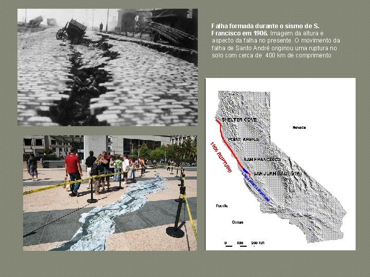 Falha formada durante o sismo de S. Francisco em 1906. Imagem da altura e