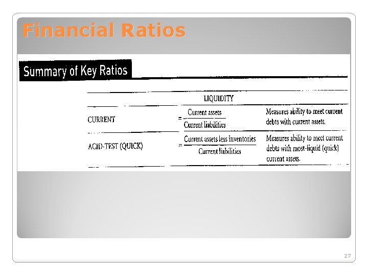 Financial Ratios 27 