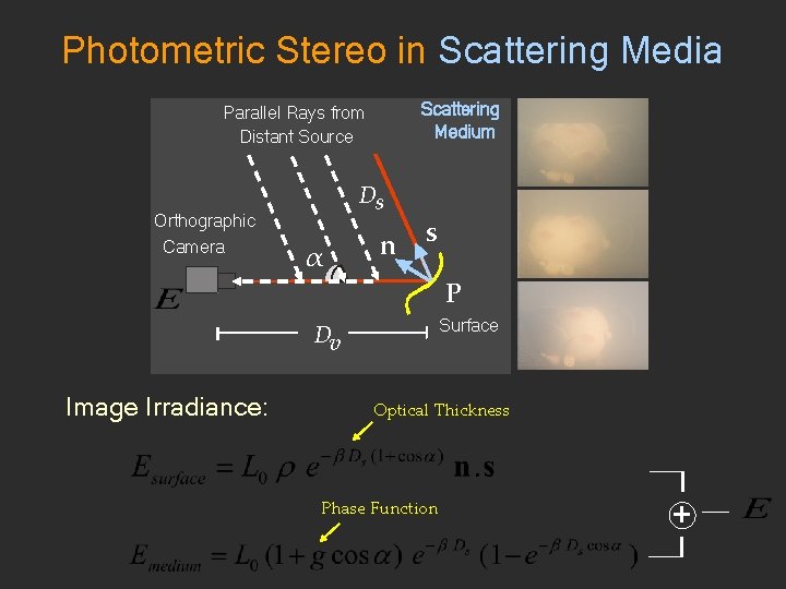 Photometric Stereo in Scattering Media Scattering Medium Parallel Rays from Distant Source Orthographic Camera