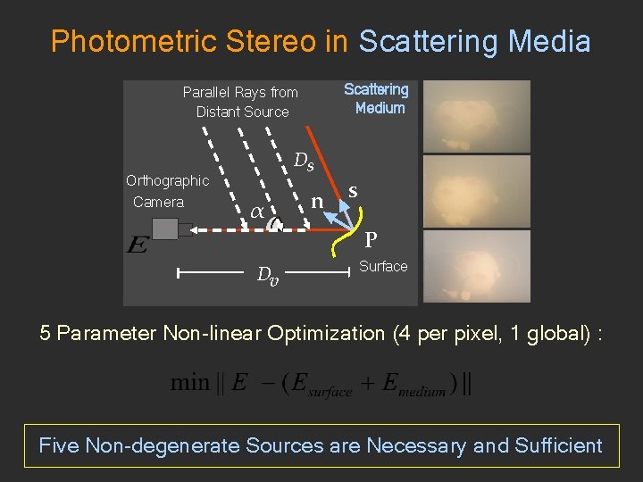 Photometric Stereo in Scattering Media Scattering Medium Parallel Rays from Distant Source Orthographic Camera