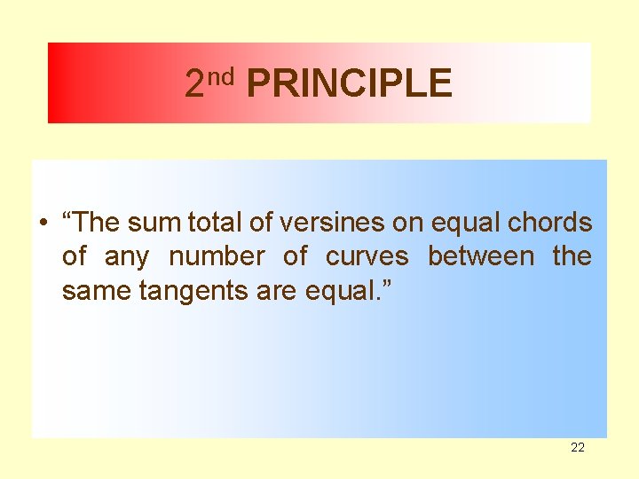 2 nd PRINCIPLE • “The sum total of versines on equal chords of any