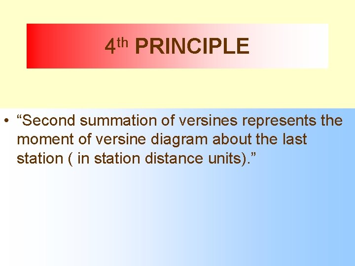 4 th PRINCIPLE • “Second summation of versines represents the moment of versine diagram