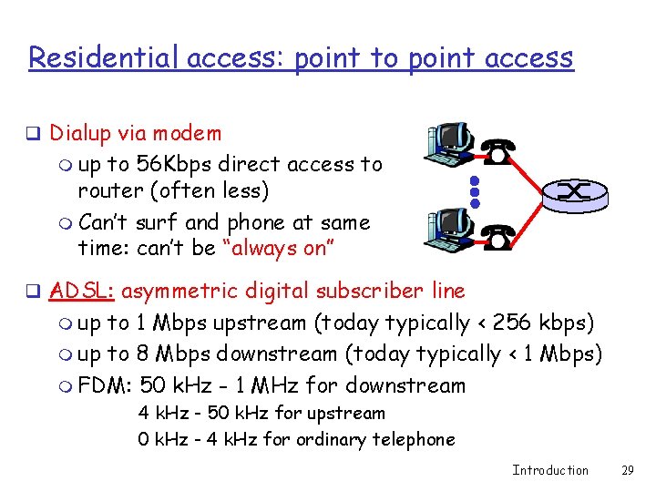 Residential access: point to point access q Dialup via modem m up to 56