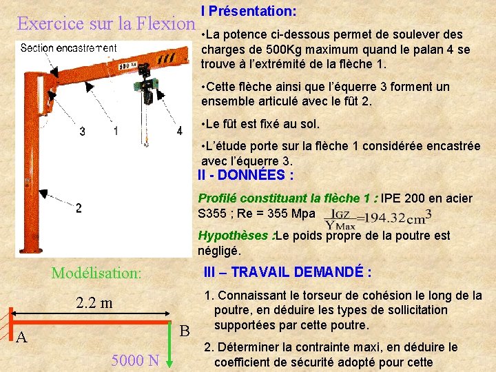 Exercice sur la Flexion I Présentation: • La potence ci-dessous permet de soulever des