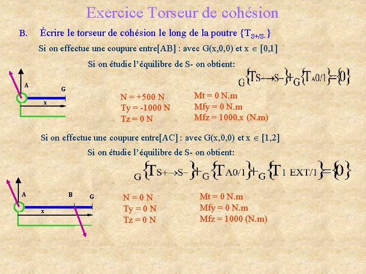 Exercice Torseur de cohésion B. Écrire le torseur de cohésion le long de la