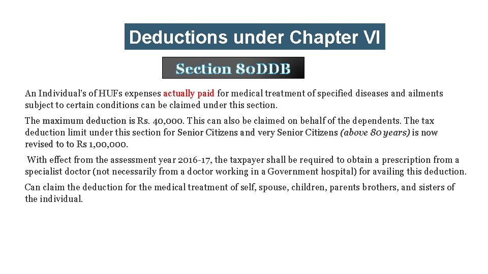 Deductions under Chapter VI -A Section 80 DDB An Individual’s of HUFs expenses actually