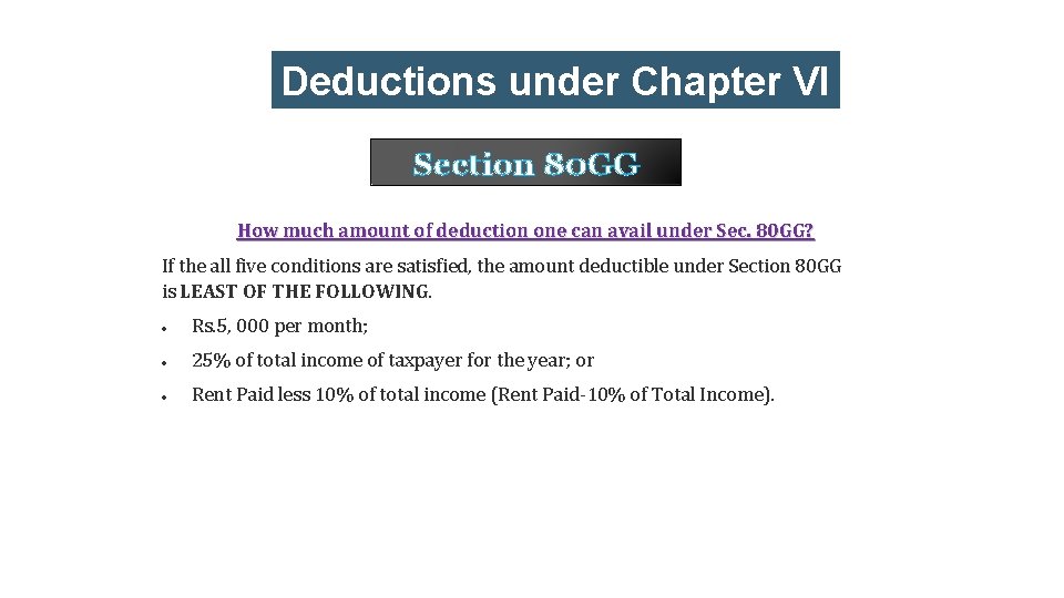 Deductions under Chapter VI -A Section 80 GG How much amount of deduction one