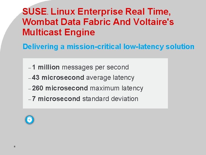 SUSE Linux Enterprise Real Time, Wombat Data Fabric And Voltaire's Multicast Engine ® Delivering