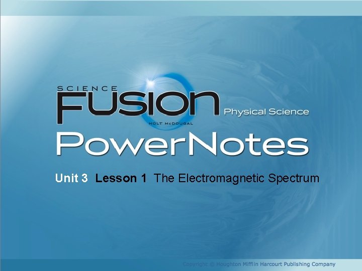 Unit 3 Lesson 1 The Electromagnetic Spectrum Copyright © Houghton Mifflin Harcourt Publishing Company