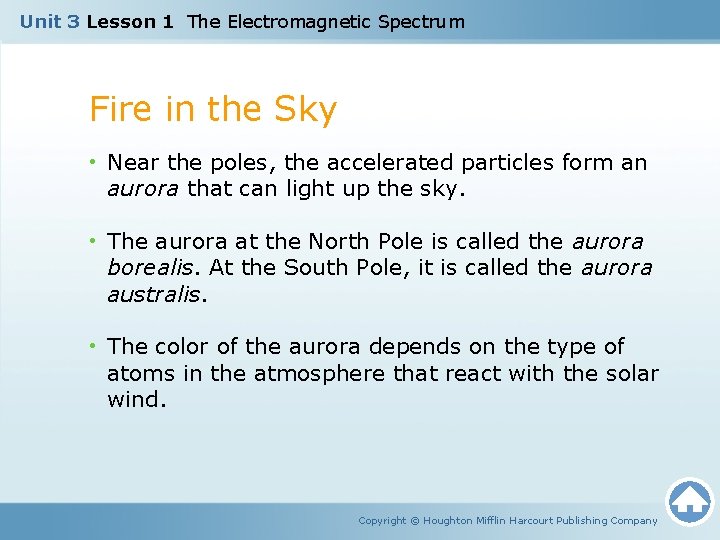 Unit 3 Lesson 1 The Electromagnetic Spectrum Fire in the Sky • Near the