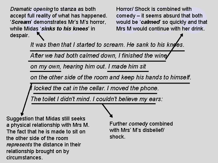 Dramatic opening to stanza as both accept full reality of what has happened. ‘Scream’