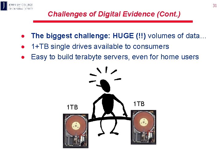 31 Challenges of Digital Evidence (Cont. ) · The biggest challenge: HUGE (!!) volumes