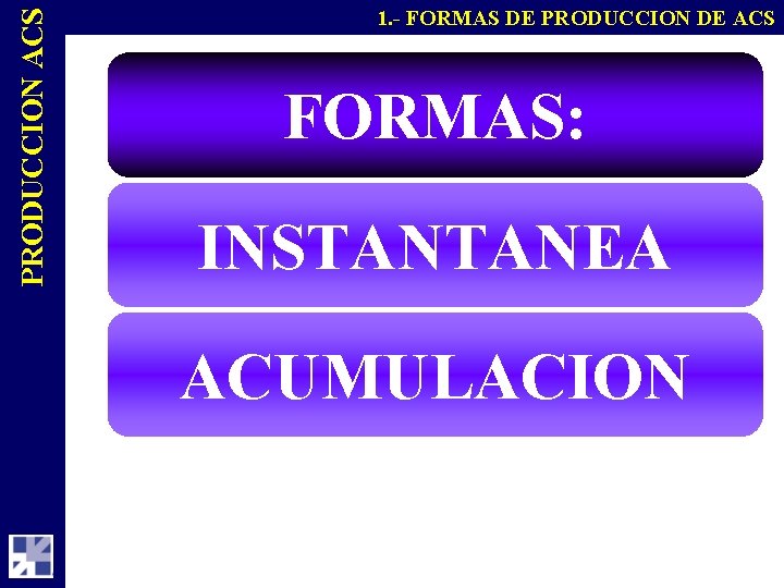 PRODUCCION ACS 1. - FORMAS DE PRODUCCION DE ACS FORMAS: INSTANTANEA ACUMULACION 