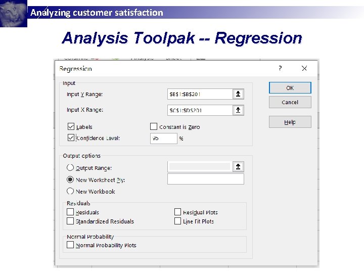 Analyzing customer satisfaction Analysis Toolpak -- Regression 