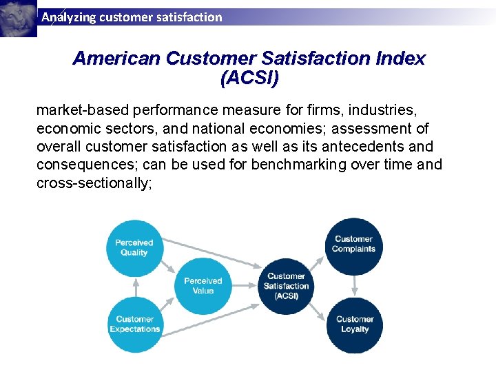 Analyzing customer satisfaction American Customer Satisfaction Index (ACSI) market-based performance measure for firms, industries,