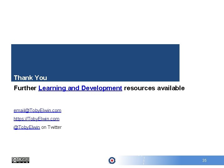 Thank You Further Learning and Development resources available email@Toby. Elwin. com https: //Toby. Elwin.