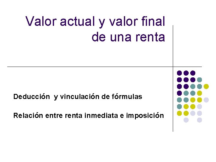 Valor actual y valor final de una renta Deducción y vinculación de fórmulas Relación