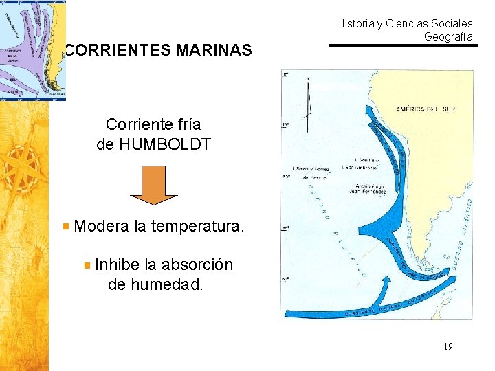 CORRIENTES MARINAS Historia y Ciencias Sociales Geografía Corriente fría de HUMBOLDT Modera la temperatura.