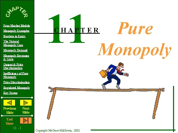 Four Market Models Monopoly Examples Barriers to Entry The Natural Monopoly Case Monopoly Demand