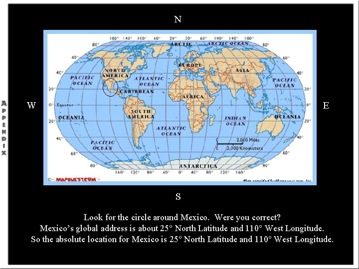 N W E S Look for the circle around Mexico. Were you correct? Mexico’s