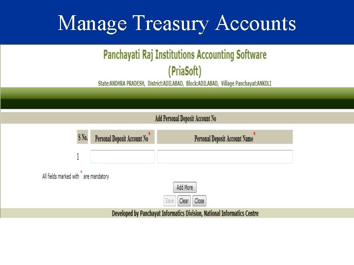 Manage Treasury Accounts 